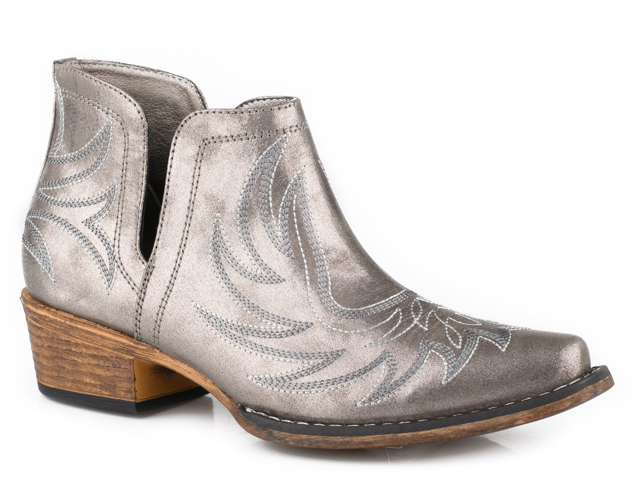 Roper Womens Snip Toe Metallic Grey Faux Leather