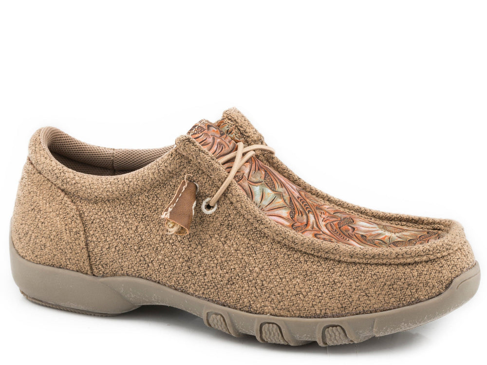 Roper Womens Tan Canvas With Embossed Floral Vamp - Roper
