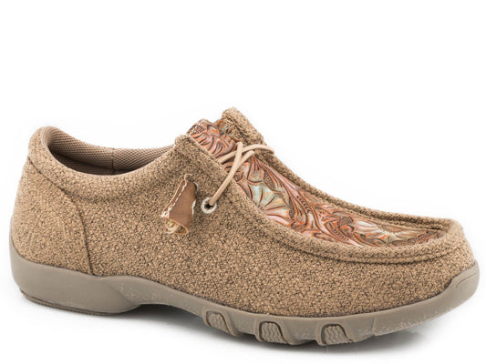 Roper Womens Tan Canvas With Embossed Floral Vamp - Roper