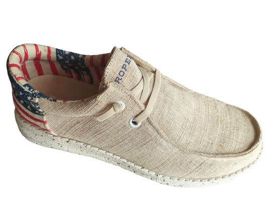 Roper Womens Beige Canvas With Flag Heel - Roper