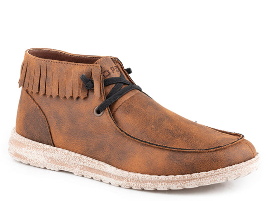 Roper Womens Tan Faux Leather Ankle Fringe Boot - Roper