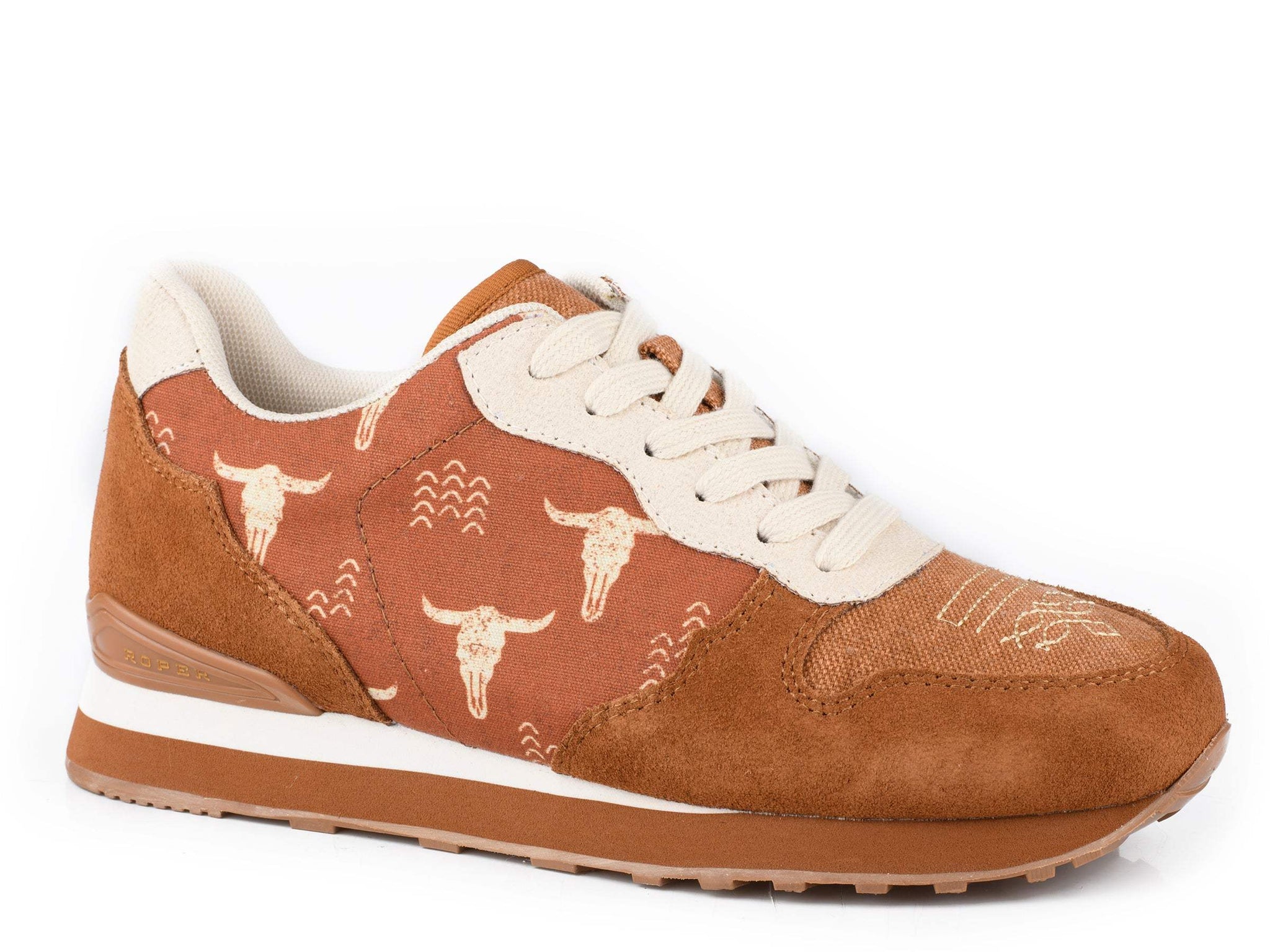 Roper Womens Cognac Cow Suede And Printed Canvas - Roper - Flyclothing LLC