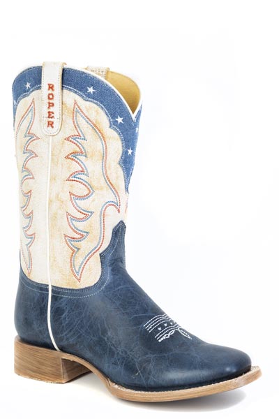 Womens Roper Burnish Blue Leather Vamp Americana Blue Boots