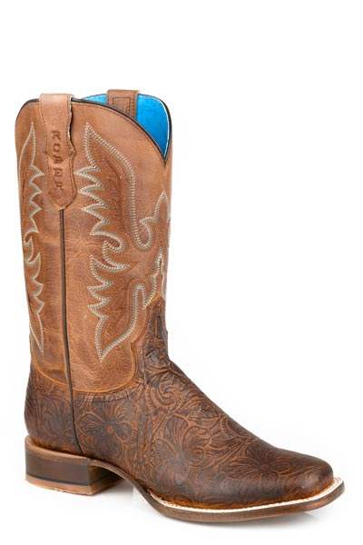 Womens Brown Embossed Flowers Design Vamp - Roper - Flyclothing LLC