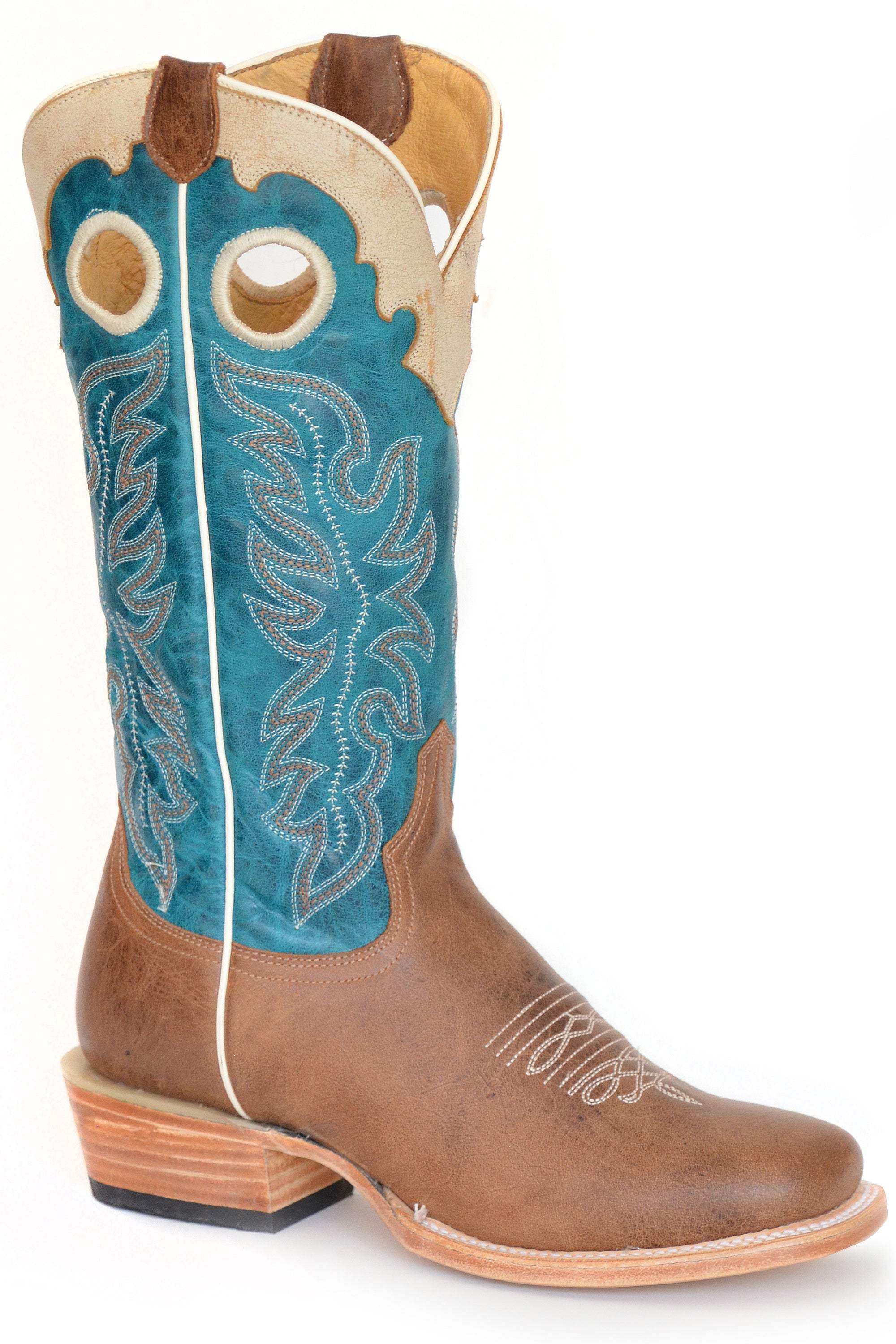 Roper Womens Waxy Tan Leather Vamp Turquoise Shaft - Roper - Flyclothing LLC