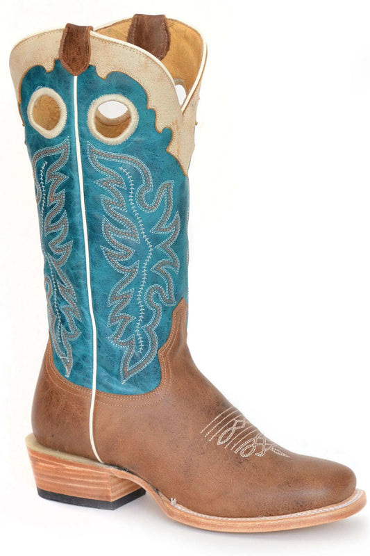 Roper Womens Waxy Tan Leather Vamp Turquoise Shaft - Roper - Flyclothing LLC