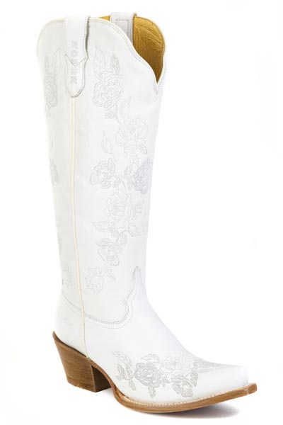 Womens Roper White Leather Vamp  Shaft White Rose Boots