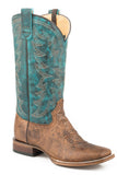 Roper Womens Concealed Carry Leather Cowboy Boot Vintage Brown Vamp With Embroidered Turquoise Upper - Roper