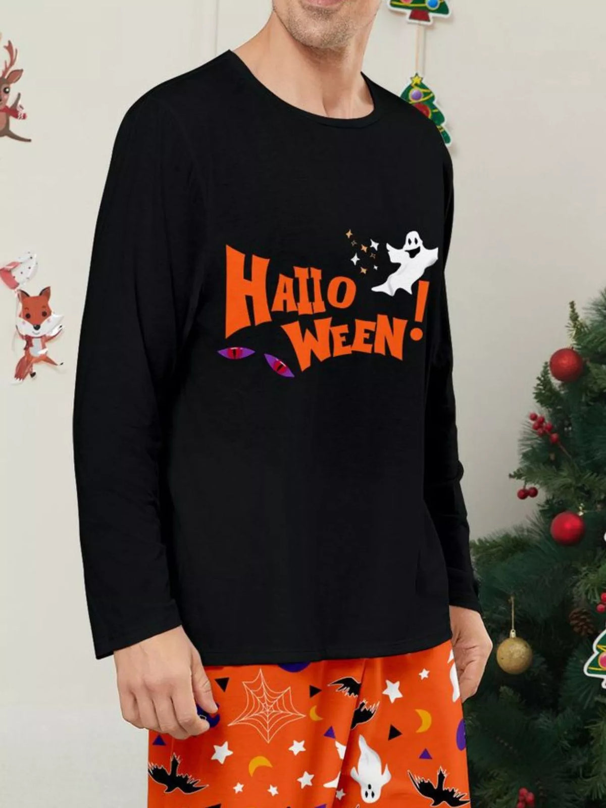Full Size Halloween Family Matching Pajama Set with Ghost and Pumpkin Print Plus Size - Trendsi - Flyclothing LLC