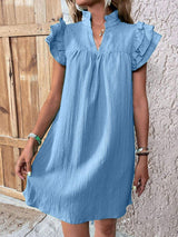 Ruffled Notched Cap Sleeve Mini Dress - Trendsi - Flyclothing LLC