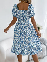 Ruffled Hem Floral Puff Sleeve Dress - Trendsi - Flyclothing LLC