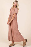 Mittoshop Mineral Wash Short Sleeve Flowy Wide Leg Jumpsuit - Trendsi - Flyclothing LLC