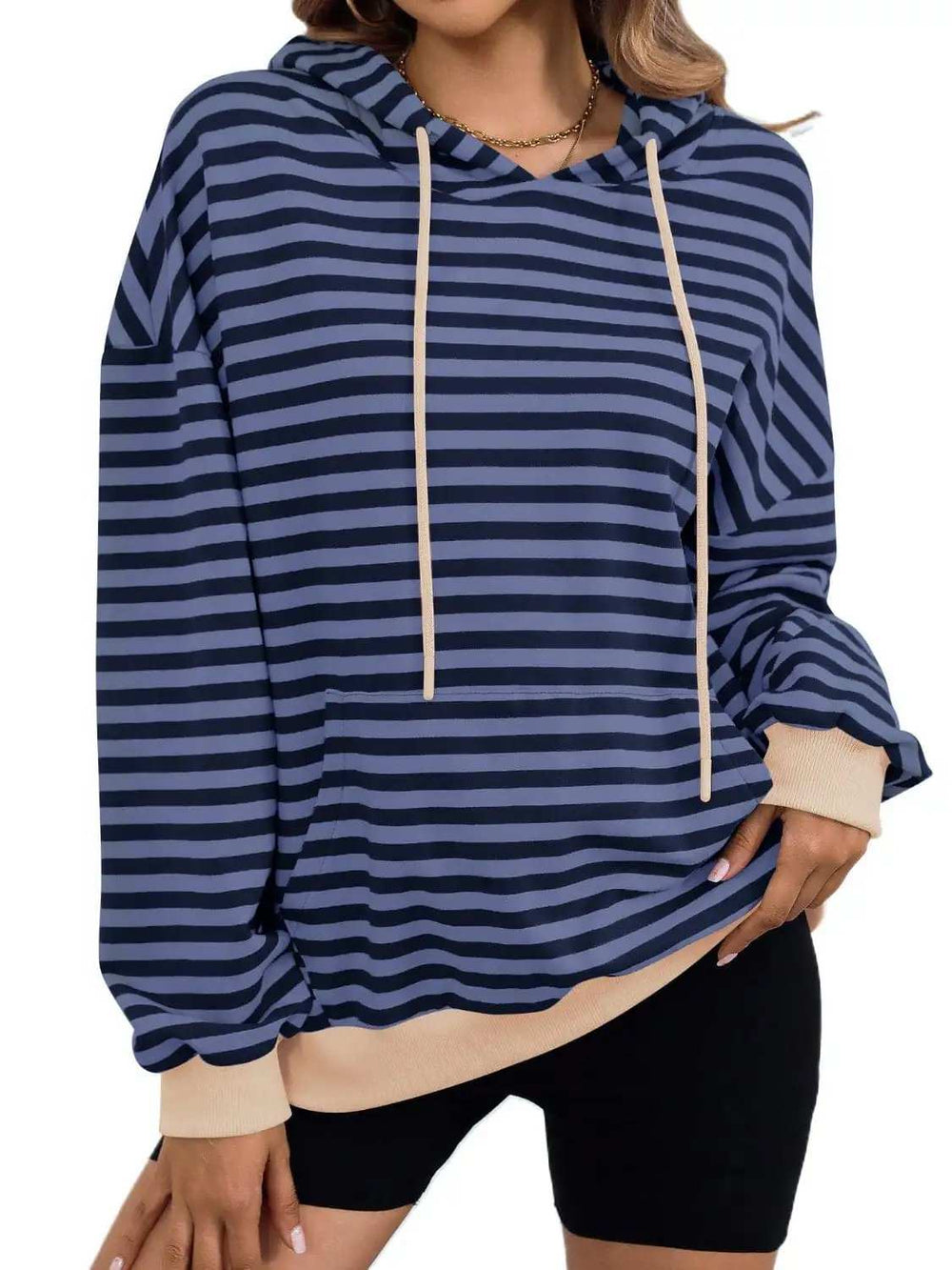 Drawstring Striped Long Sleeve Hoodie - Trendsi - Flyclothing LLC