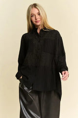 Davi & Dani Crinkled Jacquard Button Down Shirt - Trendsi - Flyclothing LLC