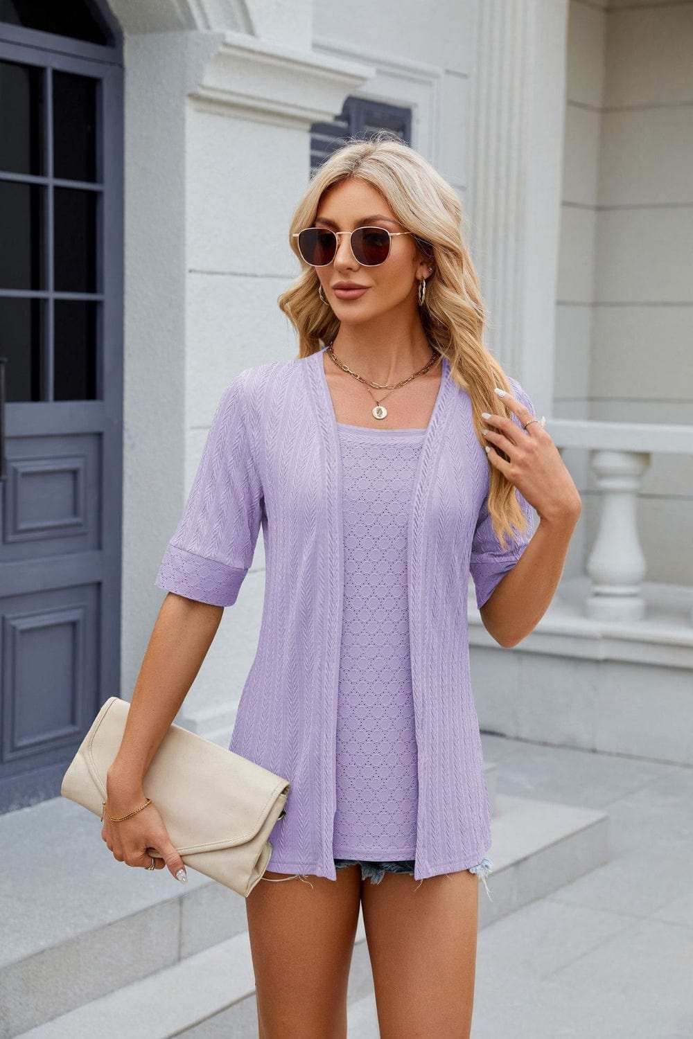 Texture Square Neck Half Sleeve Blouse - Trendsi - Flyclothing LLC