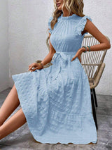 Tied Ruffled Cap Sleeve Midi Dress - Trendsi - Flyclothing LLC