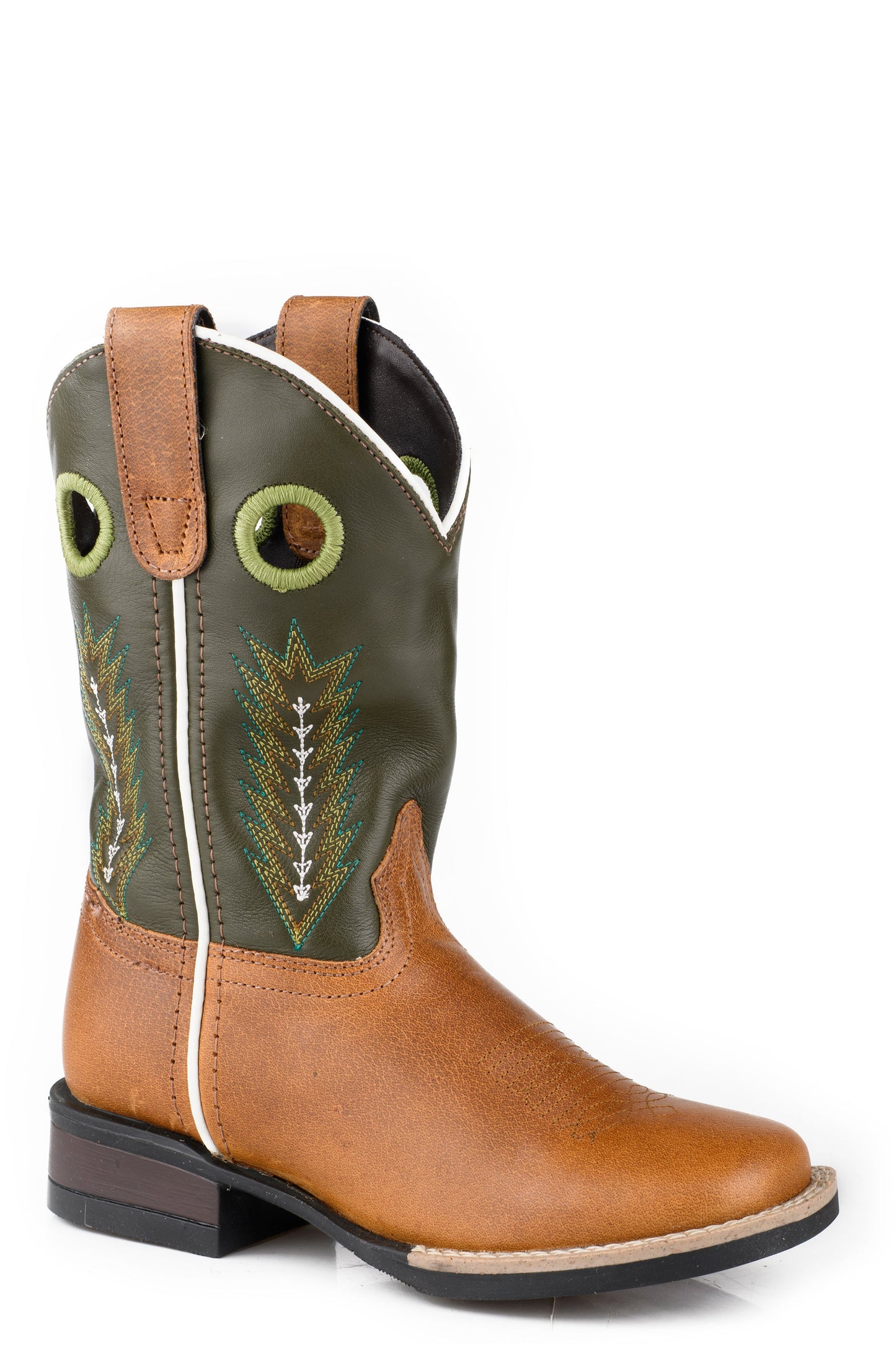 Roper Big Kids Boys Tan Vamp With Green Leather Shaft