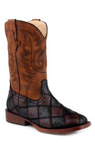 Roper Big Kids Boys Brown Black Faux Ostrich Vamp - Roper - Flyclothing LLC