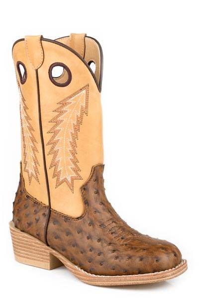 Roper Big Boys Brown Faux Ostrich Vamp - Roper - Flyclothing LLC