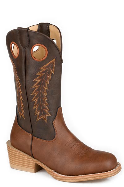 Boys Roper Brown Faux Leather Vamp Walker Boots