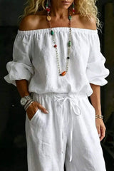 Full Size Off-Shoulder Top and Pants Set Plus Size - Trendsi - Flyclothing LLC