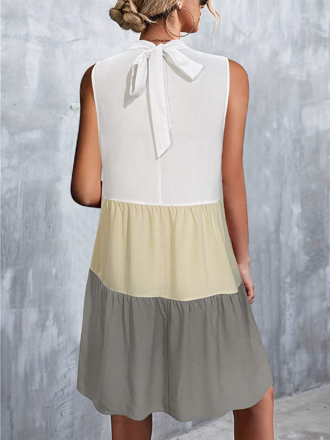 Tied Color Block Mock Neck Sleeveless Dress - Trendsi - Flyclothing LLC