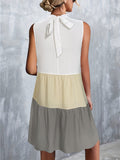 Tied Color Block Mock Neck Sleeveless Dress - Trendsi