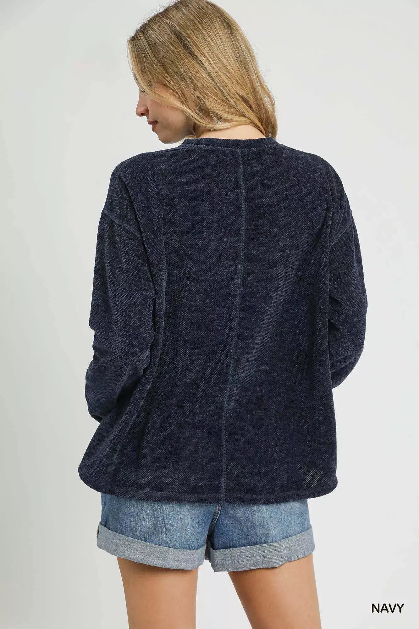 Umgee Round Neck Long Sleeve Side Slit Top - Trendsi - Flyclothing LLC