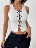 Perfee Bow Front Round Neck Tank - Trendsi