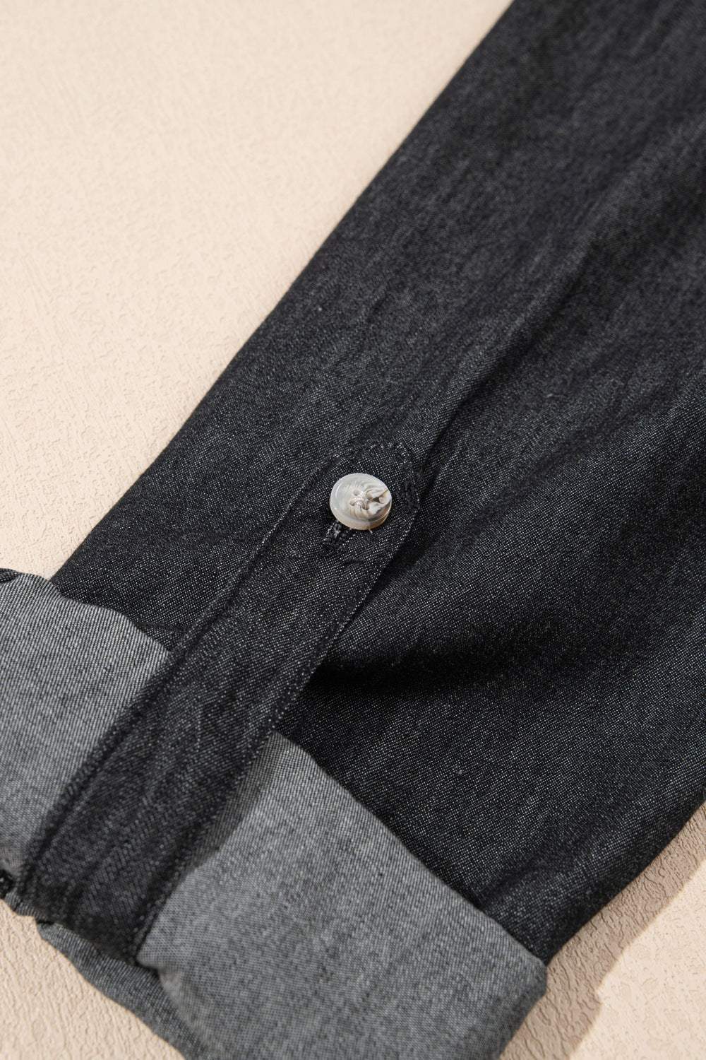 Pocketed Collared Neck Long Sleeve Denim Top - Trendsi - Flyclothing LLC