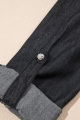 Pocketed Collared Neck Long Sleeve Denim Top - Trendsi - Flyclothing LLC