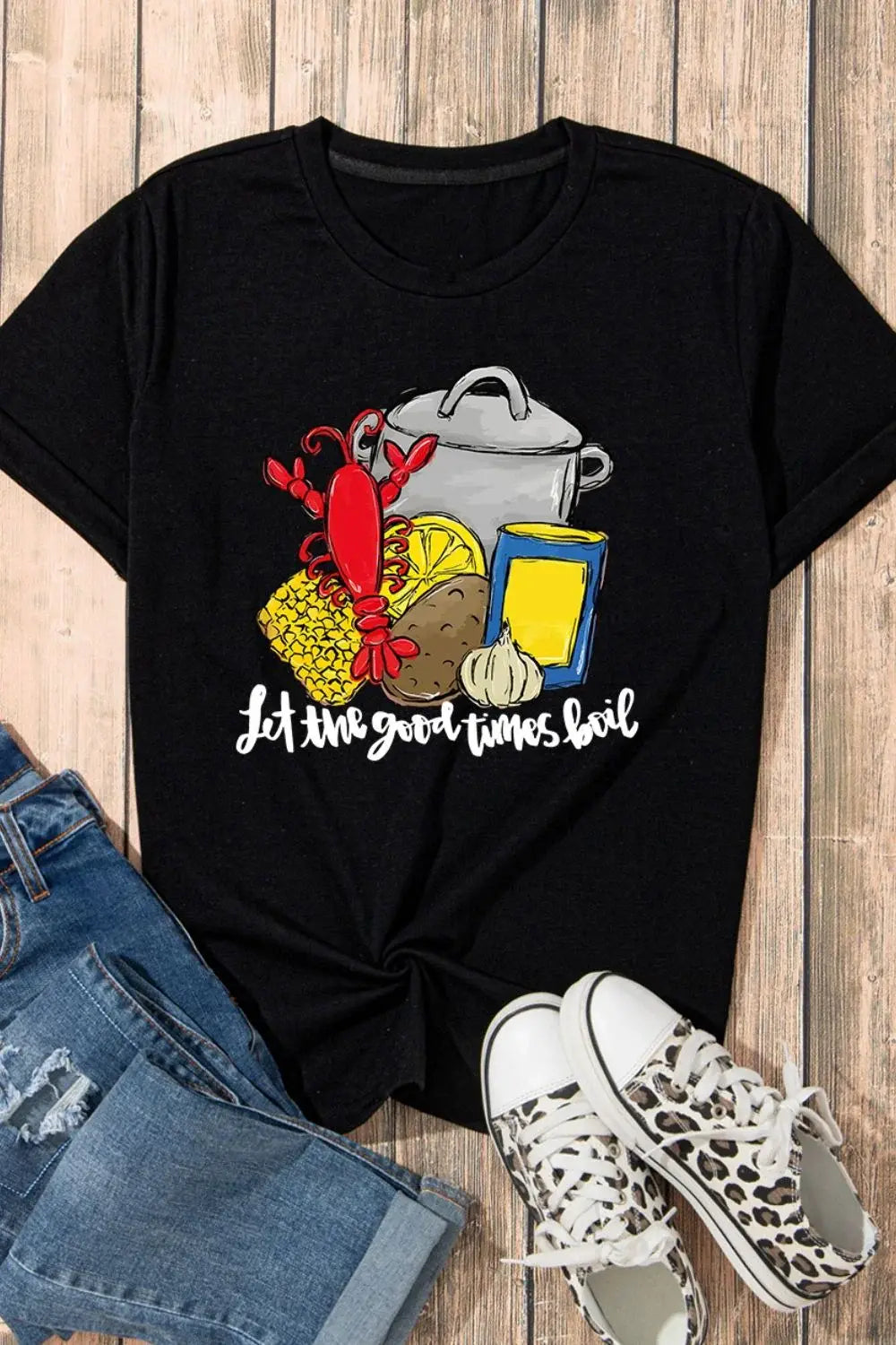 Graphic Round Neck Short Sleeve T-Shirt - Trendsi - Flyclothing LLC