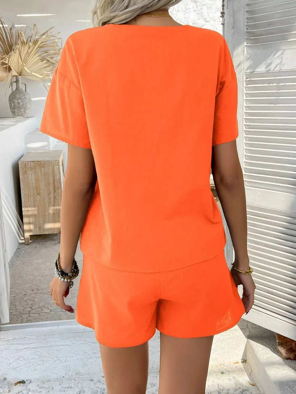 Devine Tied V-Neck Short Sleeve Top and Shorts Set - Trendsi - Flyclothing LLC