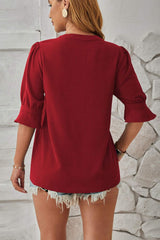 Notched Half Sleeve Blouse - Trendsi - Flyclothing LLC
