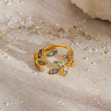 18K Gold-Plated Resin Leaf Bypass Ring - Trendsi - Flyclothing LLC