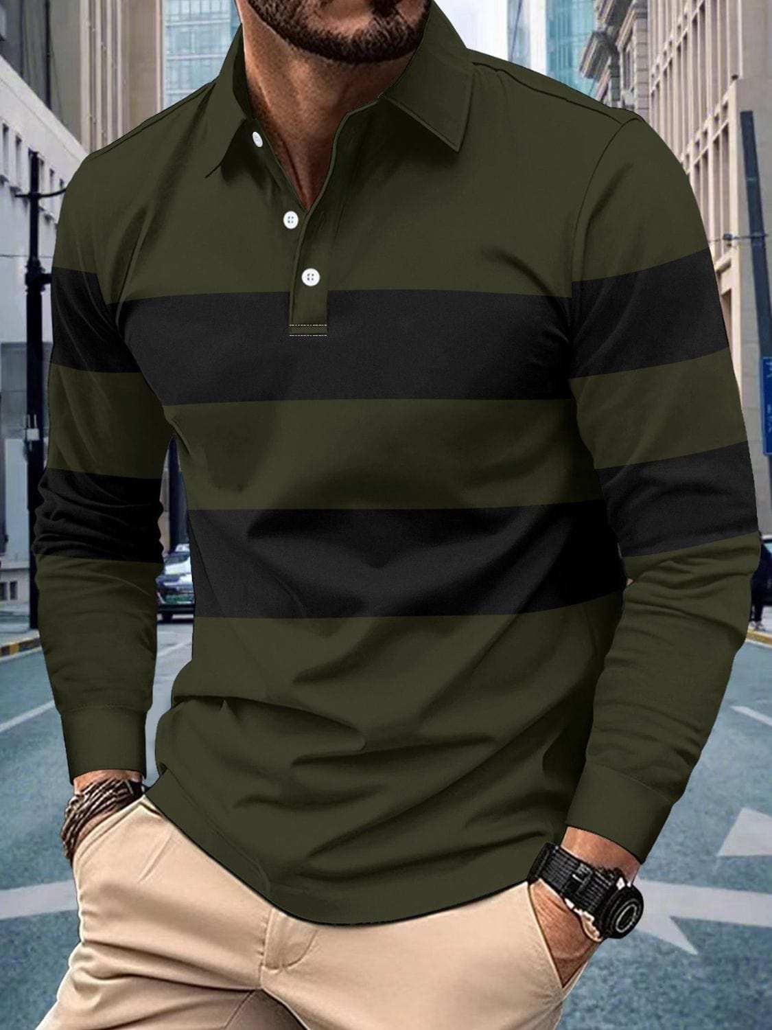 Men's Full Size Collared Contrast Striped Polo Plus Size - Trendsi - Flyclothing LLC