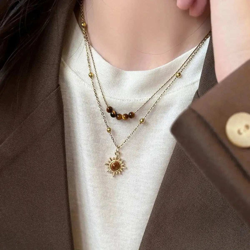 Tiger's Eye Copper Double Layered Necklace - Trendsi - Flyclothing LLC