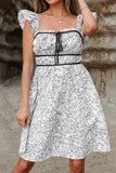 Floral Print Pipping Trim Ruffled Cap Sleeve Mini Dress - Trendsi