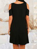 Round Neck Cold Shoulder Short Sleeve Dress - Trendsi - Flyclothing LLC