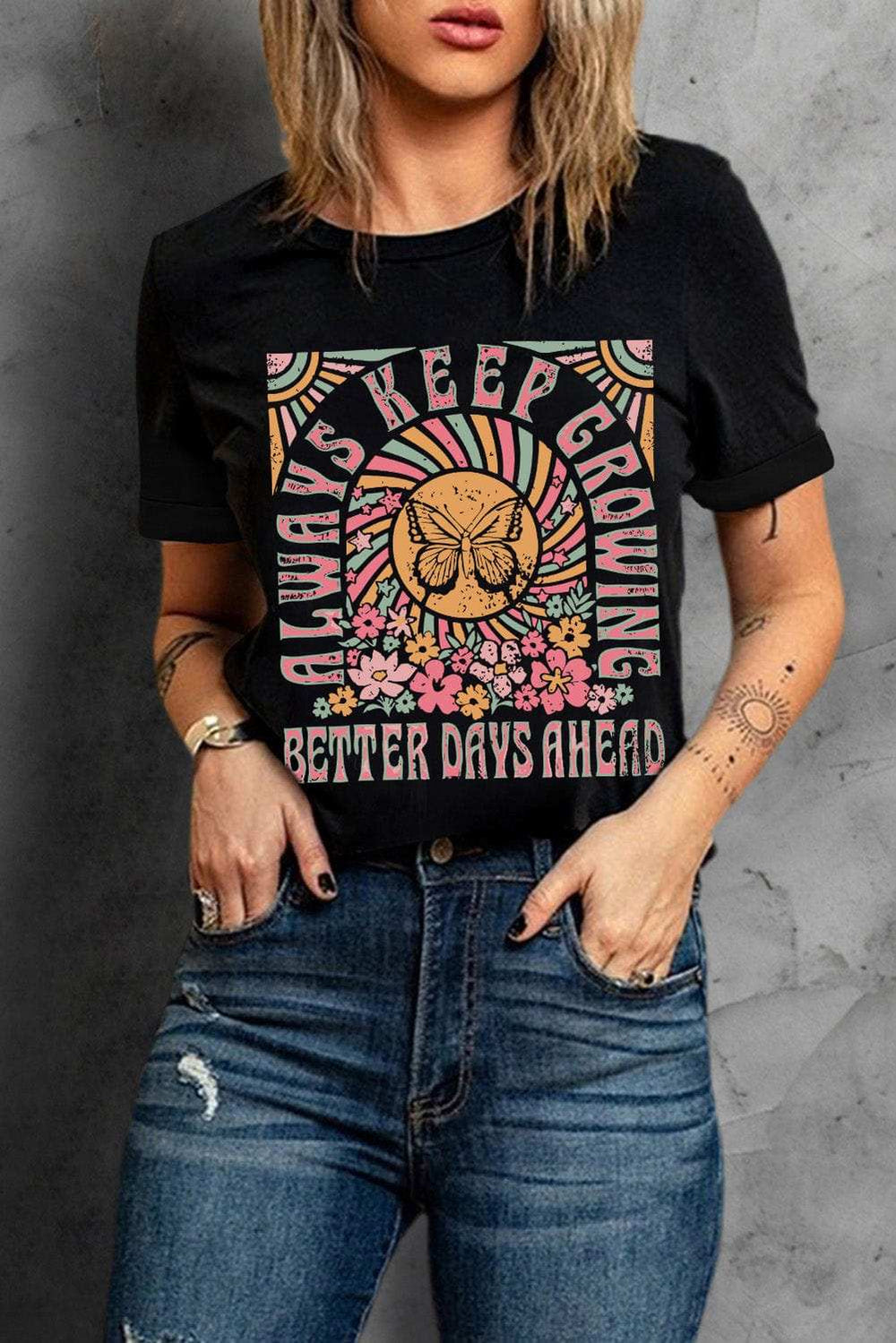 Graphic Round Neck Short Sleeve T-Shirt - Trendsi - Flyclothing LLC