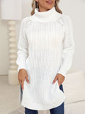 Slit Turtleneck Long Sleeve Sweater - Trendsi