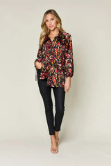 Double Take Full Size Printed Button Up Long Sleeve Shirt - Trendsi - Flyclothing LLC