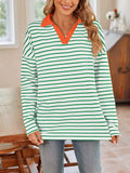 Striped Johnny Collar Long Sleeve T-Shirt - Trendsi - Flyclothing LLC