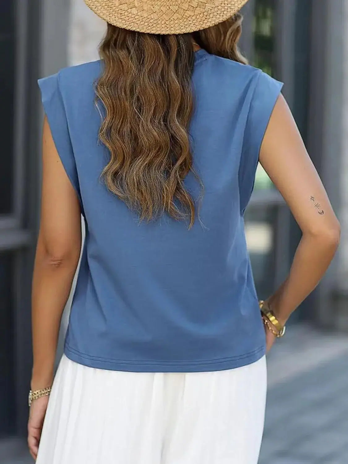 Florira Round Neck Cap Sleeve T-Shirt - Trendsi - Flyclothing LLC
