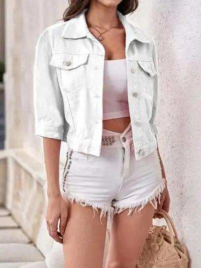 Full Size Cropped Denim Jacket Plus Size - Trendsi - Flyclothing LLC