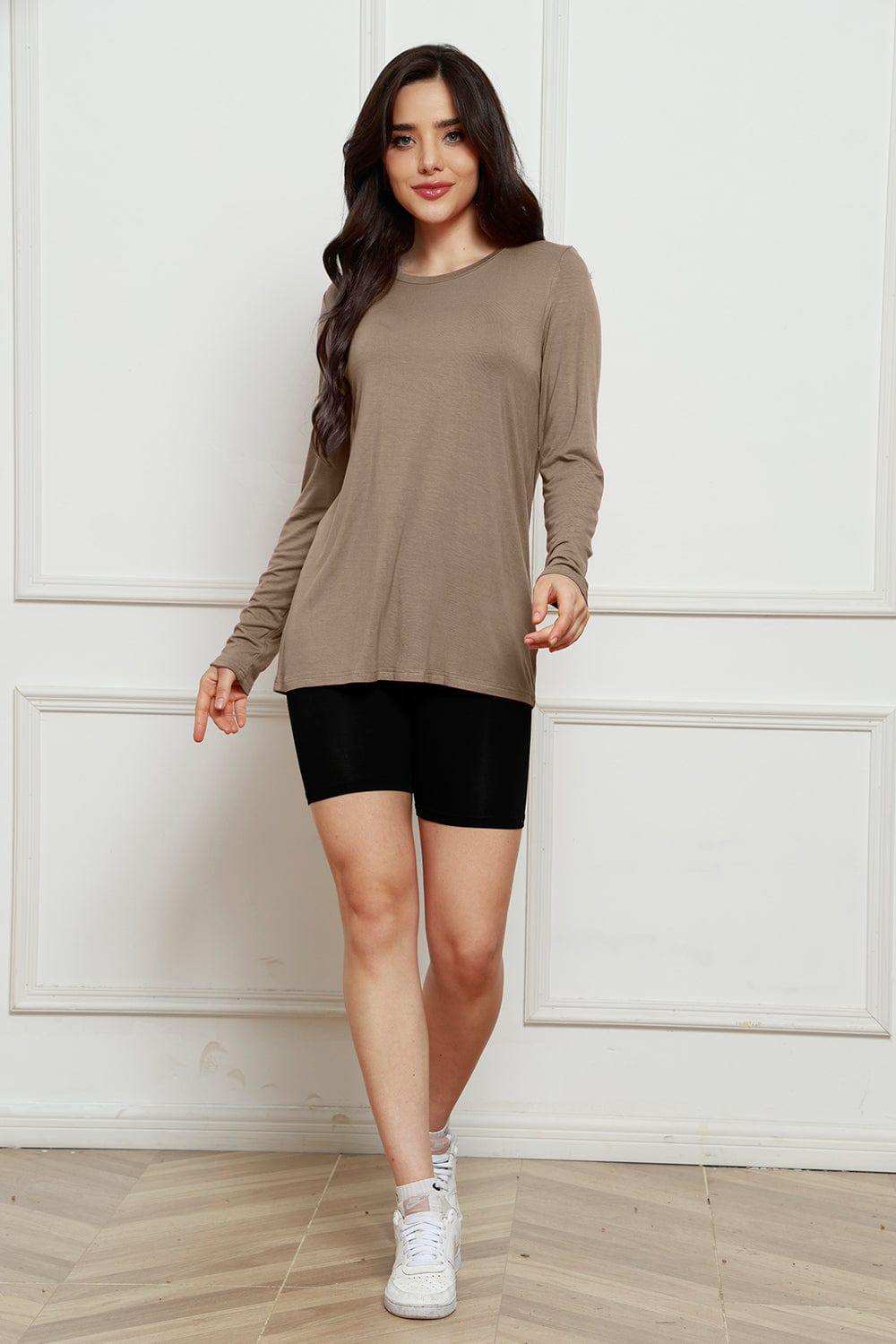 Basic Bae Full Size Round Neck Long Sleeve Top - Trendsi - Flyclothing LLC