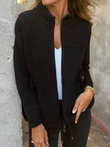 Full Size Textured Knit Zip Up Outerwear Plus Size - Trendsi - Flyclothing LLC