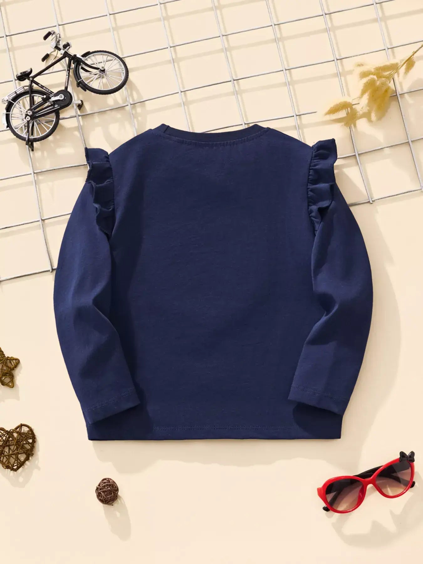 Children's Long Sleeve Heart Patch Ruffle Trim T-Shirt - Trendsi - Flyclothing LLC