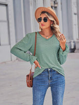 Eyelet V-Neck Flounce Sleeve Blouse - Trendsi - Flyclothing LLC