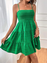 Smocked Tiered Sleeveless Mini Dress - Trendsi - Flyclothing LLC